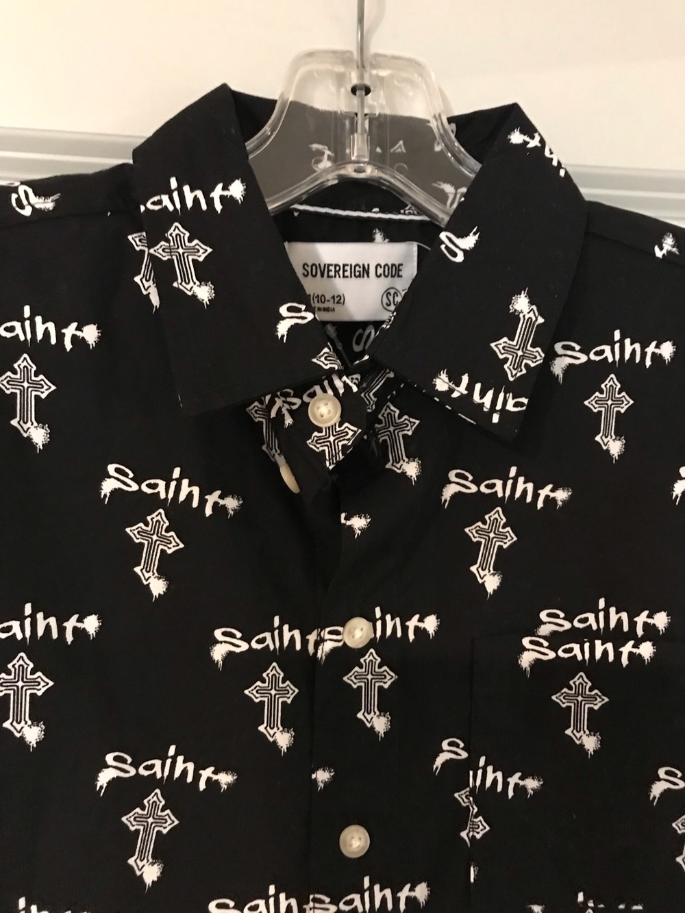 NWT-Sovereign Code Black "Saint" Print Short-Sleeve Shirt